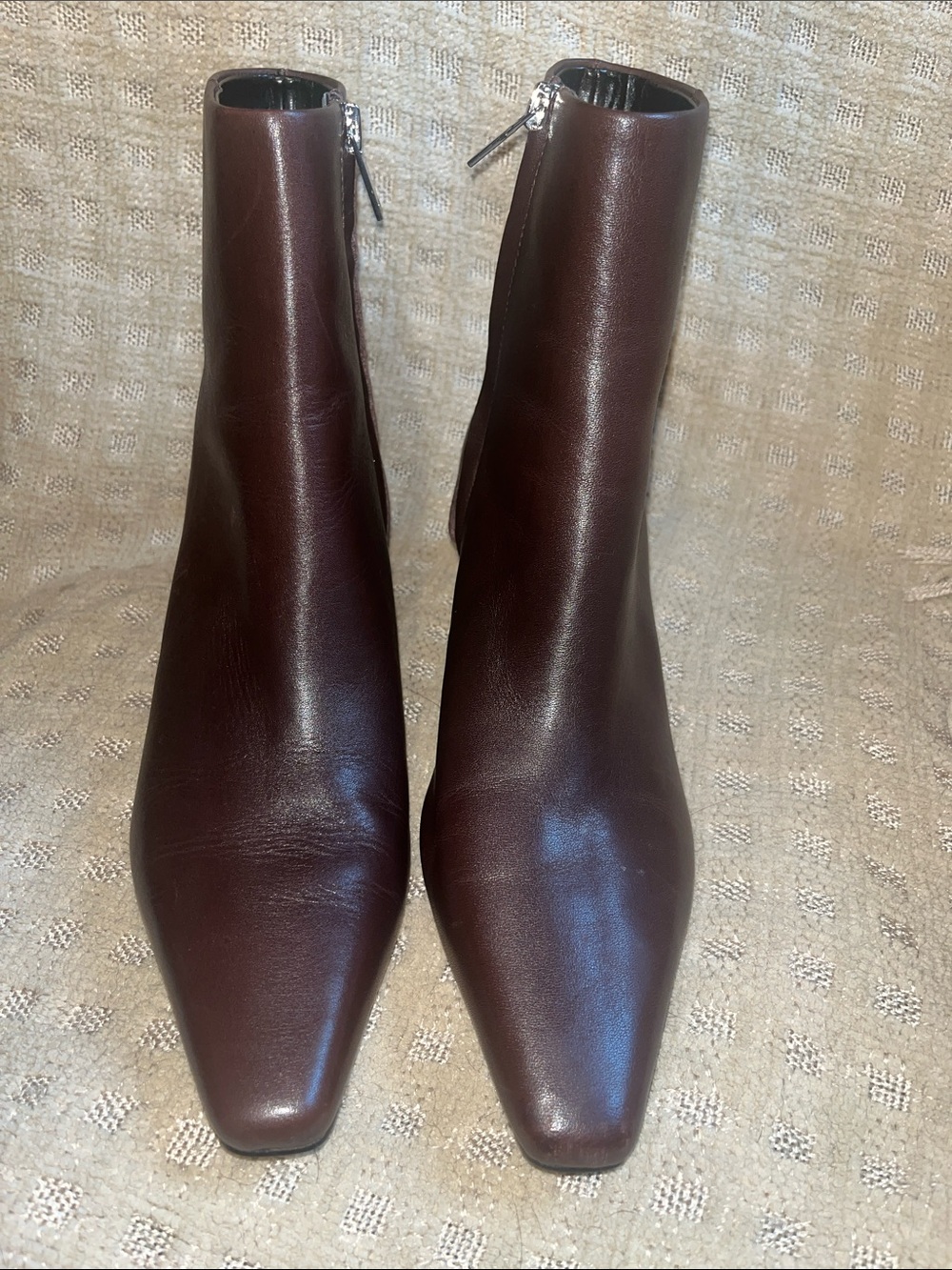 Marc Fisher  Kiona Dark Brown Leather Square-Toe Ankle Booties